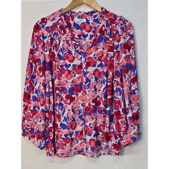 Suncoo Paris Floral Ruffle Blouse French Style 3 M/L Feminine Parisian Top - Picture 2 of 12